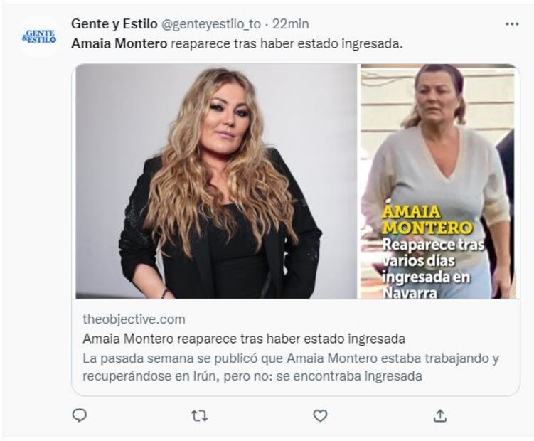 Las primeras imágenes de Amaia Montero tras su ingreso a una clínica