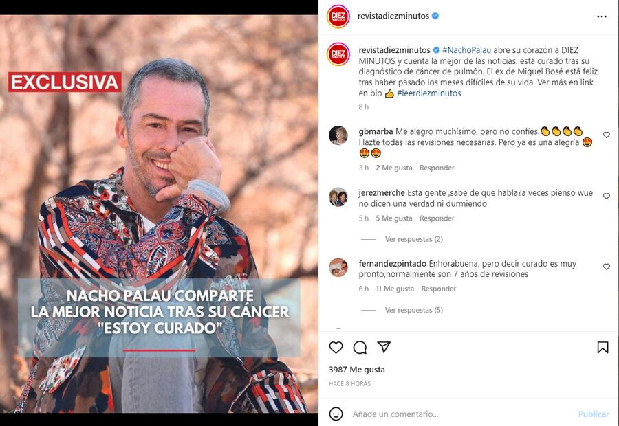 Nacho Palau, expareja de Miguel Bosé, curado de cáncer de pulmón