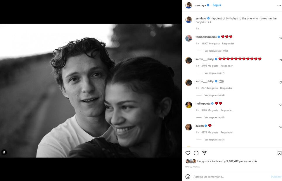 La tierna felicitación de Zendaya a Tom Holland por su cumpleaños