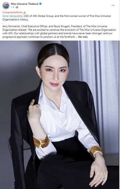 Anne Jakapong Jakrajutatip, millonaria transgénero, compra el certamen Miss Universo