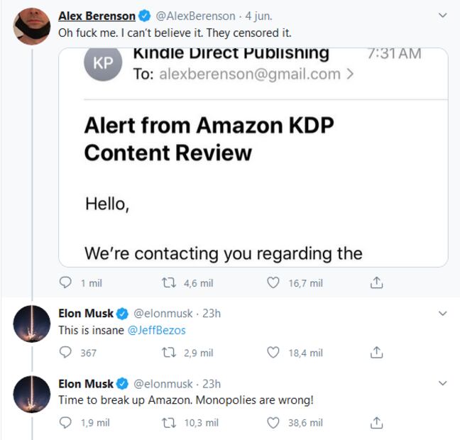 Elon Musk pide que Amazon se divida y reclama a Jeff Bezos