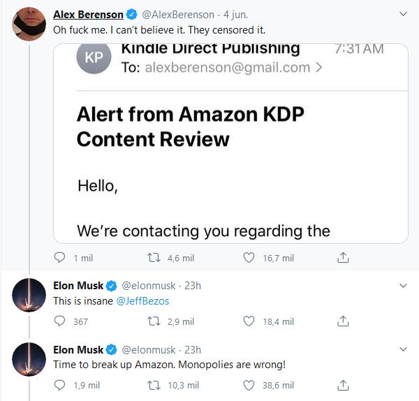 Elon Musk pide que Amazon se divida y reclama a Jeff Bezos