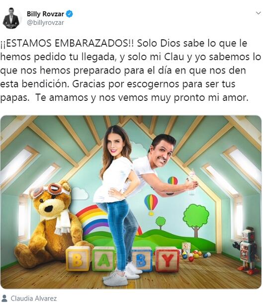 Emocionado, Billy Rovzar confirma embarazo de Claudia Álvarez