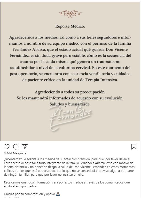 Vicente Fernández sigue en estado crítico: recibe asistencia respiratoria