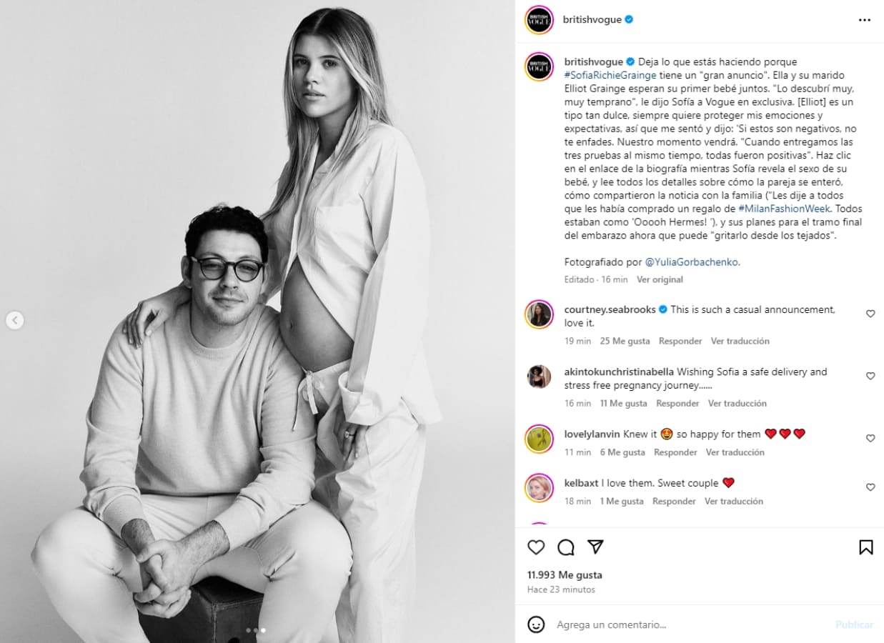 Sofia Richie anuncia su embarazo / Instagram: @voguemagazine