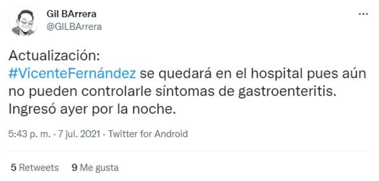Reportan a Vicente Fernández internado en un hospital de Guadalajara