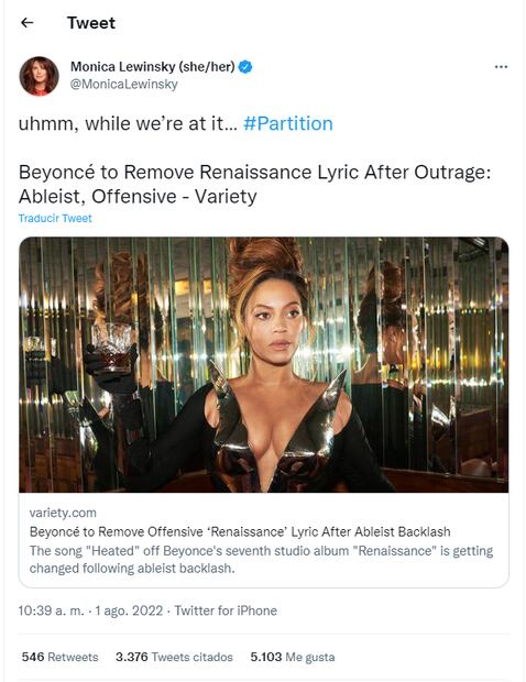 Beyoncé cambia la letra de una canción tras recibir duras críticas 