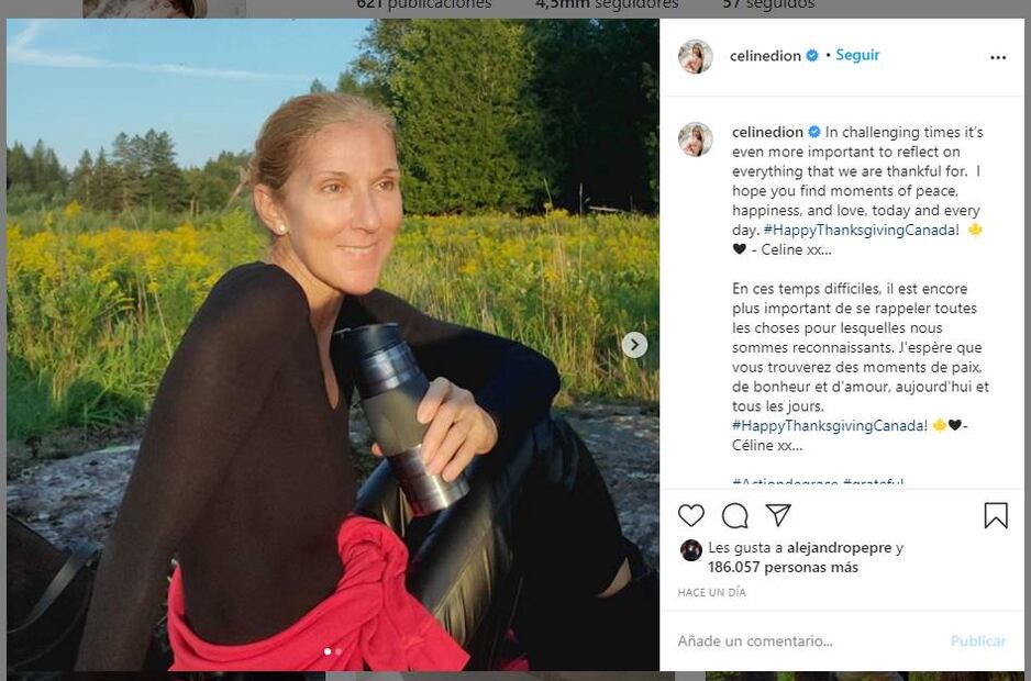 Céline Dion sorprende con foto makeup free