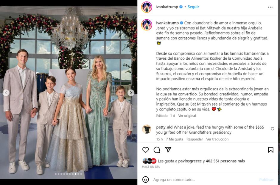 Ivanka Trump, su esposo Jared junto a sus hijos Joseph Frederick, Arabella y Theodore / Instagram