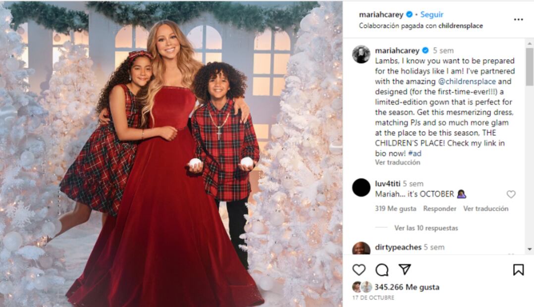 Mariah Carey y sus hijos/Instagram.