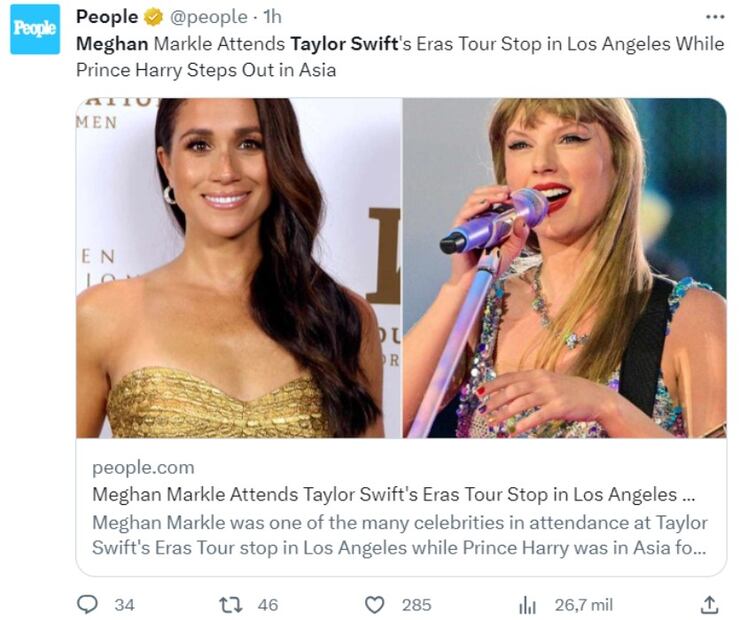 Meghan Markle asistió al concierto de Taylor Swift / Twitter