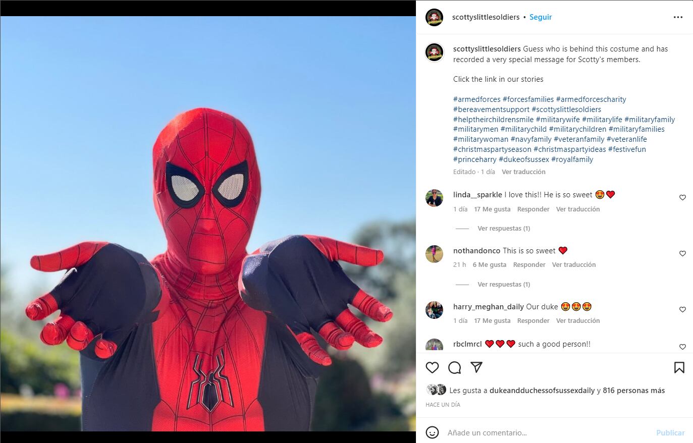 El príncipe Harry envía conmovedor mensaje de Navidad vestido como 'Hombre Araña'