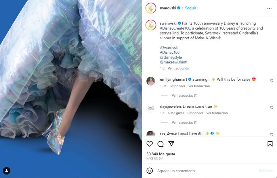 La zapatilla de cristal elaborada por Swarovski / Instagram