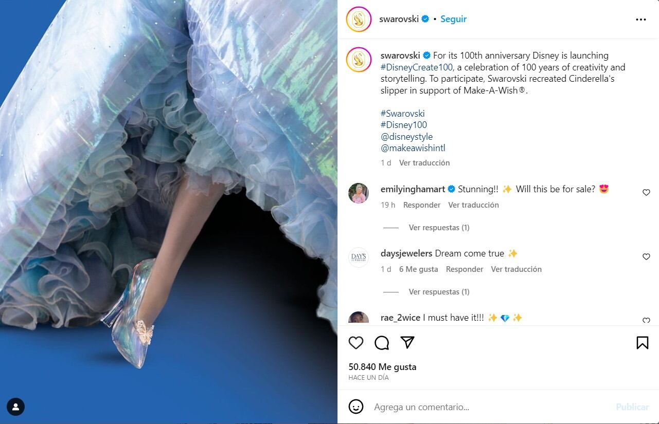La zapatilla de cristal elaborada por Swarovski / Instagram