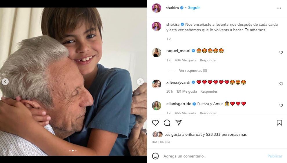 Shakira comparte un mensaje por la delicada de salud de su papá