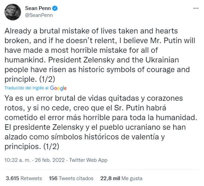 Sean Penn regresa a Estados Unidos tras abandonar Ucrania