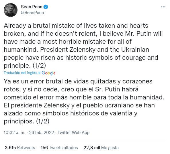 Sean Penn regresa a Estados Unidos tras abandonar Ucrania