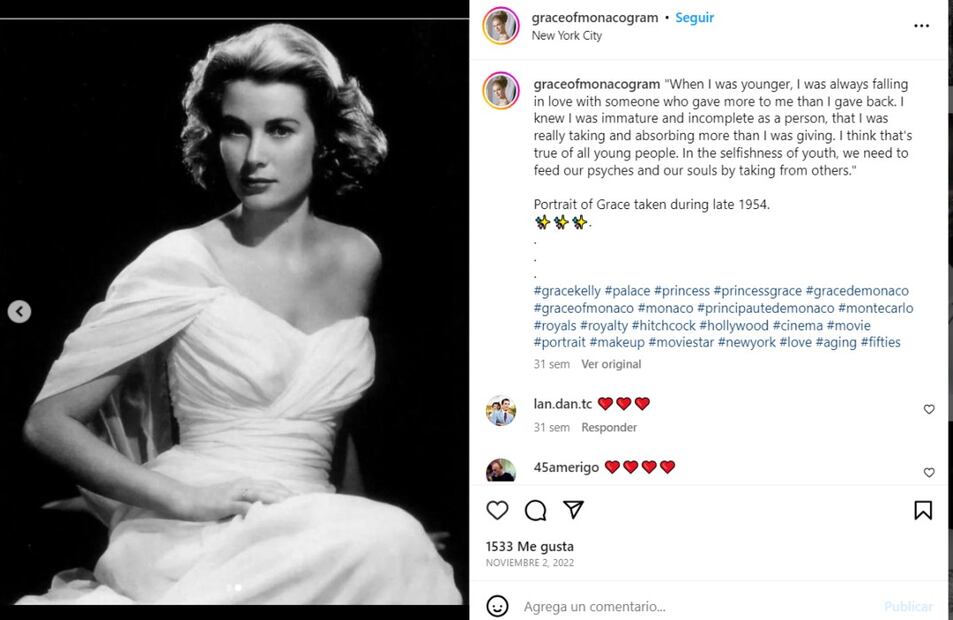 La actriz Grace Kelly en 1954 / Instagram