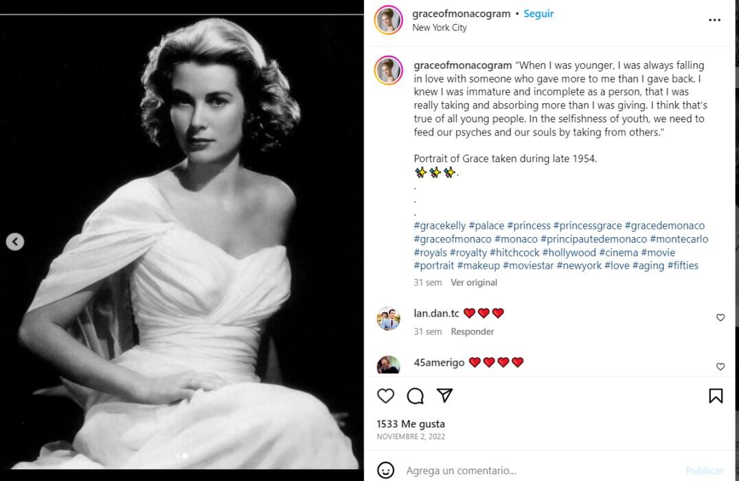 La actriz Grace Kelly en 1954 / Instagram