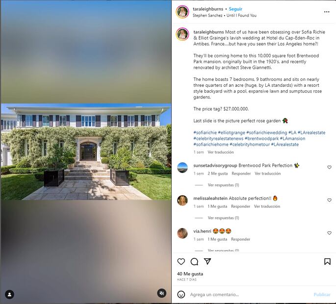 La entrada de la nueva casa de Sofia Richie / Instagram