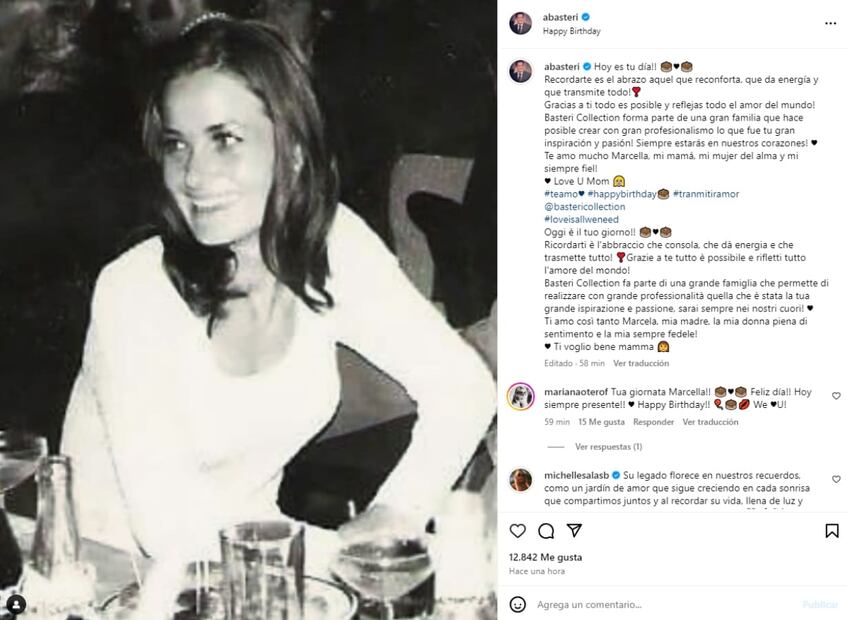 El mensaje de Alejandro Basteri a Marcela, su mamá / Instagram: @abasteri