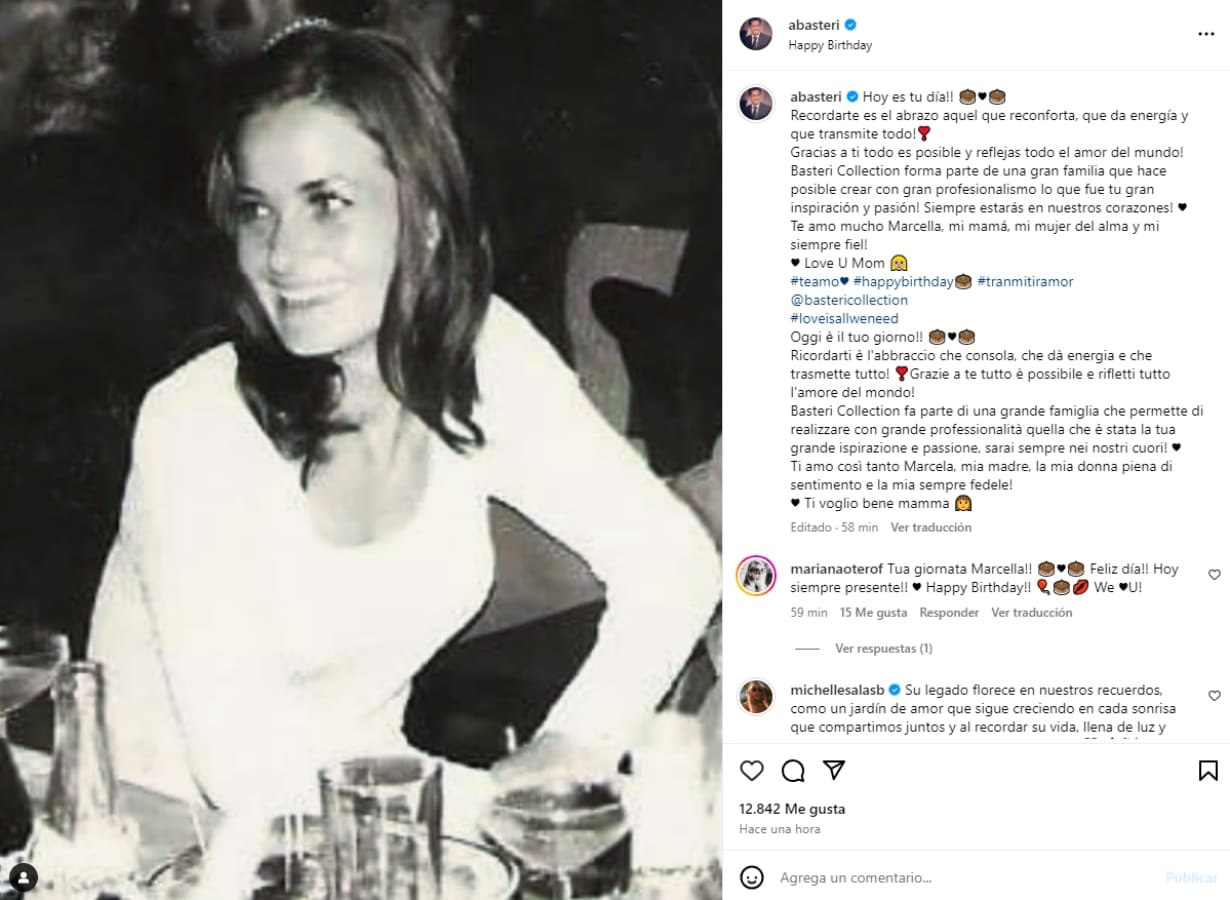 El mensaje de Alejandro Basteri a Marcela, su mamá / Instagram: @abasteri