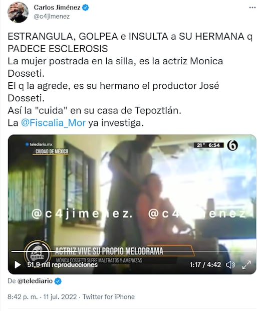 Captan a la actriz Mónica Dossetti siendo golpeada por su hermano; exigen justicia
