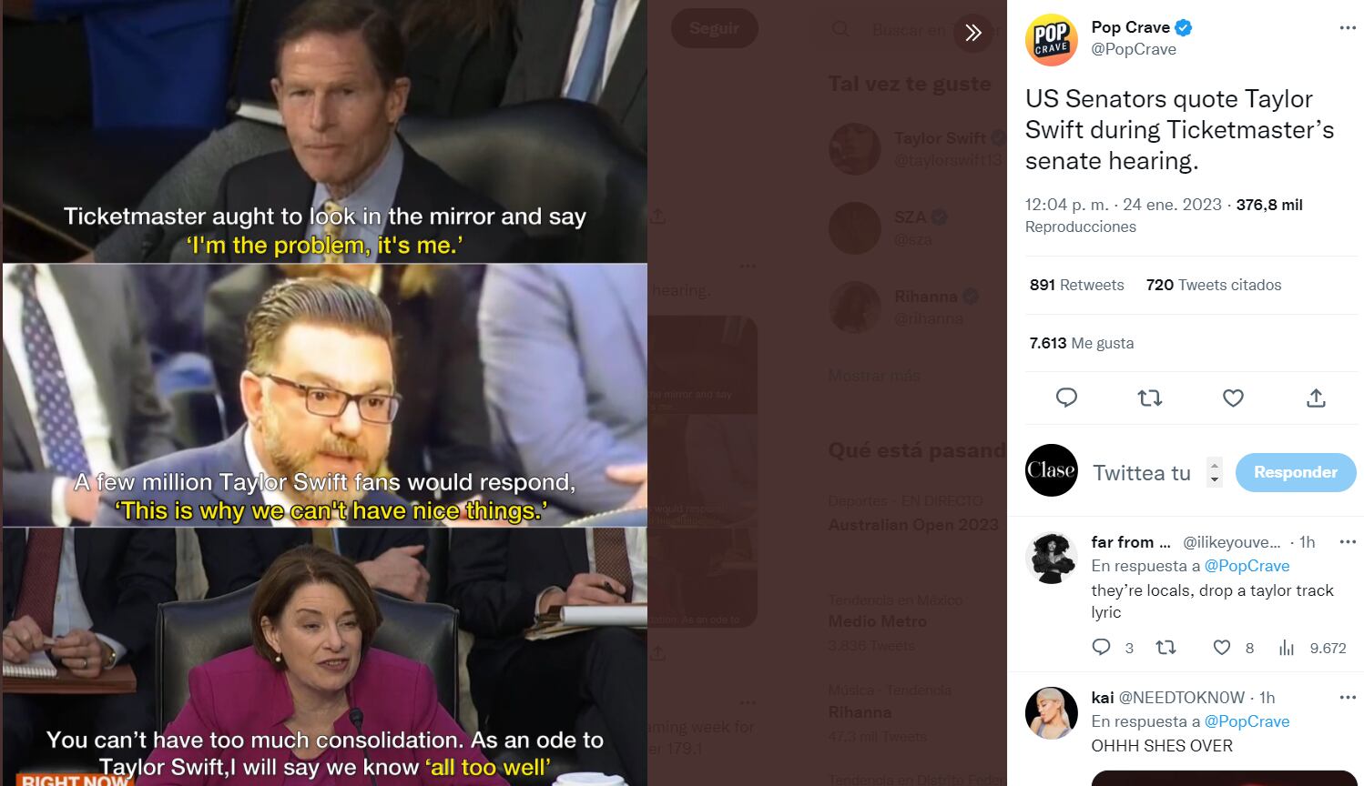 Senadores utilizan canciones de Taylor Swift durante audiencia contra Ticketmaster
