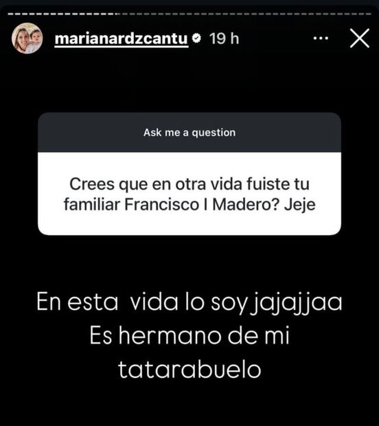 Mariana Rodríguez sobre su vínculo familiar con Francisco I. Madero / Foto: Instagram
