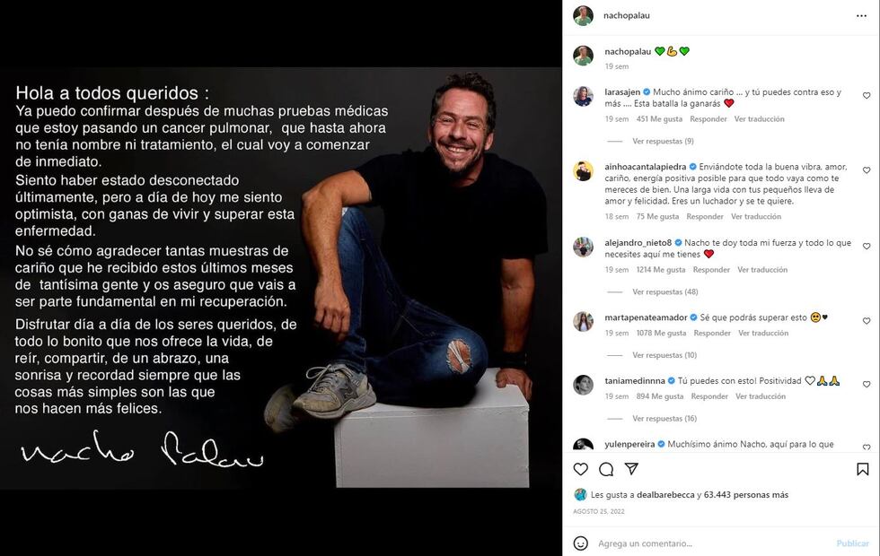 Nacho Palau, exnovio de Miguel Bosé, finaliza su tratamiento contra el cáncer de pulmón