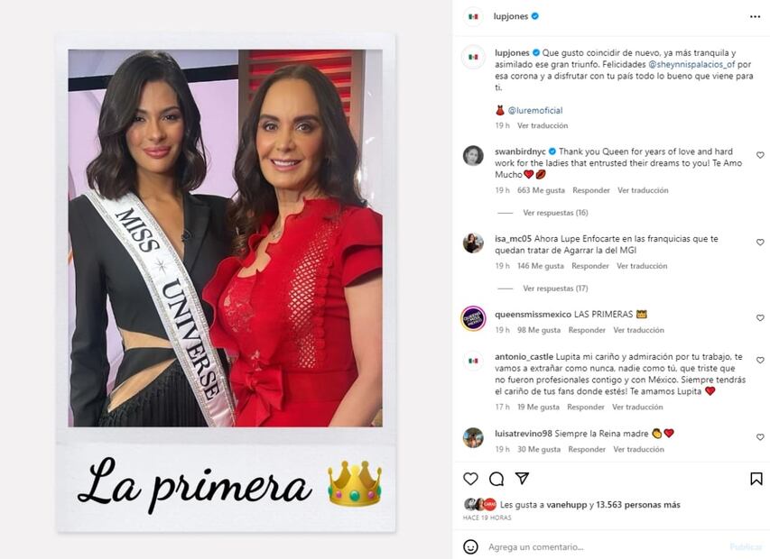 Lupita Jones con Sheynnis Palacios, la Miss Universo 2023 / Instagram: @lupjones