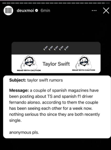 ¿Nuevo romance? Fernando Alonso, piloto de Fórmula 1, envía indirecta a Taylor Swift
