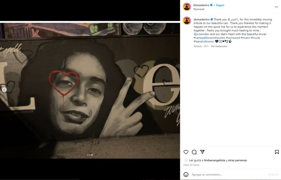 El mural de Leandro, fallecido nieto de Robert De Niro / Instagram: @drenadeniro