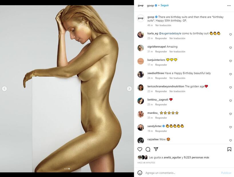 Gwyneth Paltrow cumple 50 años, desnuda y en color dorado