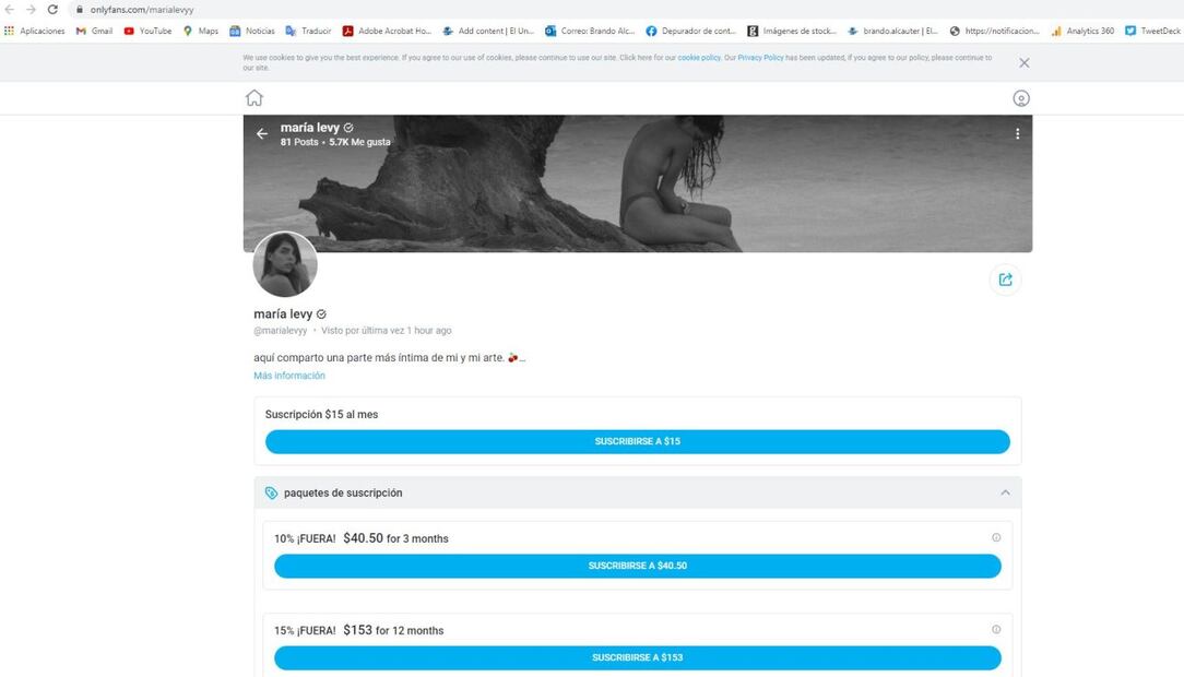 María Levy comparte atrevida foto en Instagram que publicó sin censura en OnlyFans