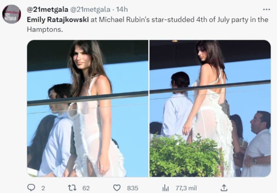 Emily Ratajkowski celebrando en los Hamptons / Twitter