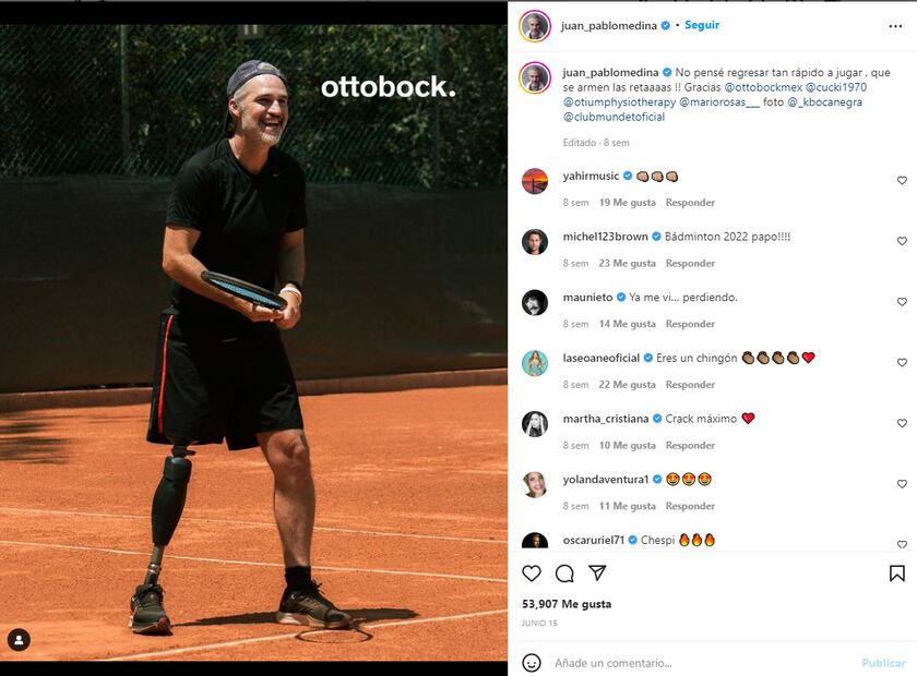 Juan Pablo Medina comparte un video jugando tenis con su prótesis