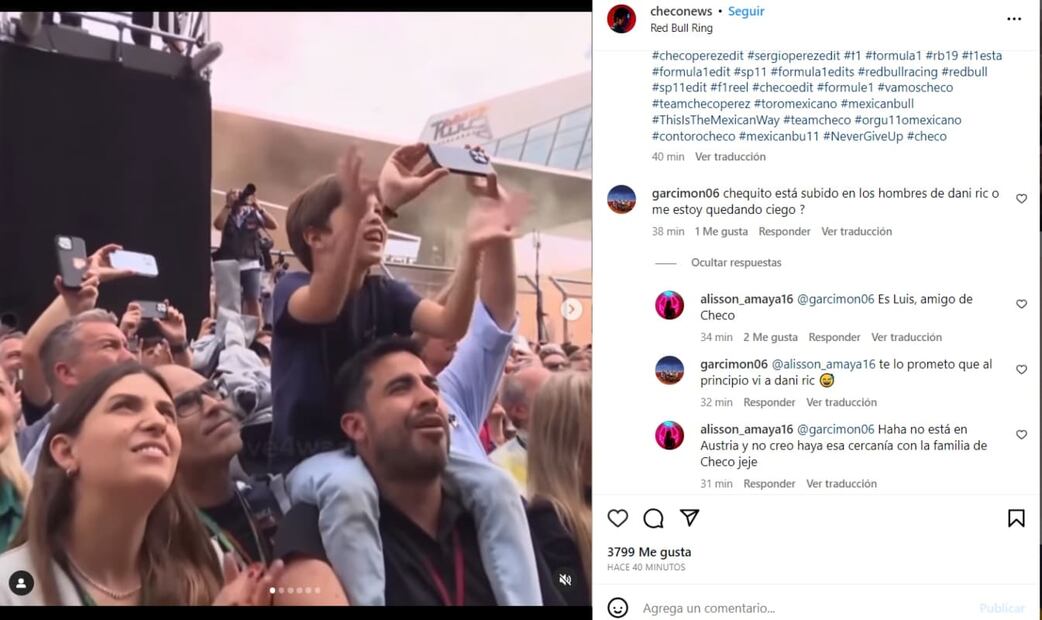 Carola Martínez y su hijo Sergio durante el podio de 'Checo' Pérez / Instagram