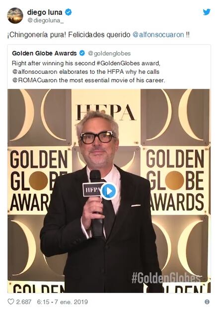 Los famosos celebran el triunfo de Alfonso Cuarón y “Roma” en los Golden Globes
