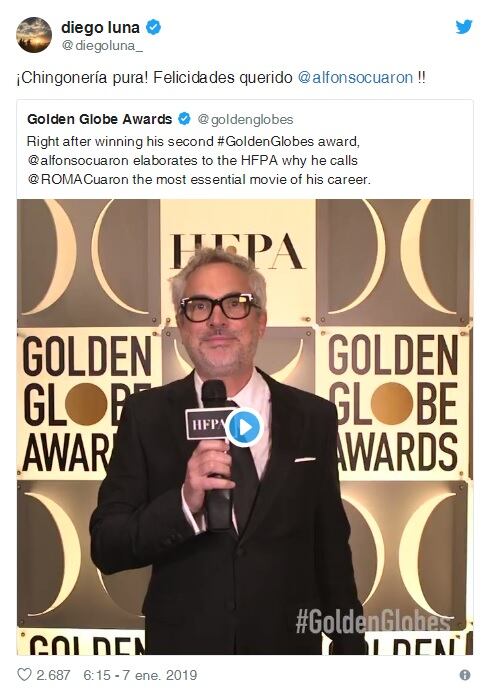 Los famosos celebran el triunfo de Alfonso Cuarón y “Roma” en los Golden Globes