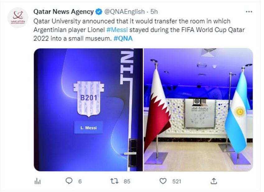 Convierten en 'mini museo' la habitación que Lionel Messi ocupó en Qatar 2022