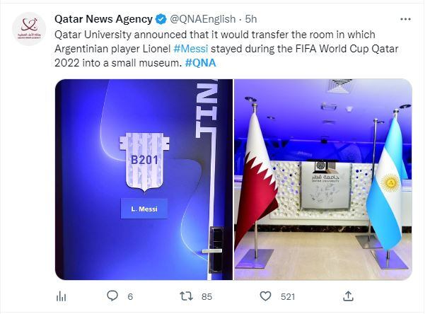 Convierten en 'mini museo' la habitación que Lionel Messi ocupó en Qatar 2022