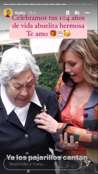 Thalía y Laura Zapata celebran los 104 años de su abuela Eva Mange