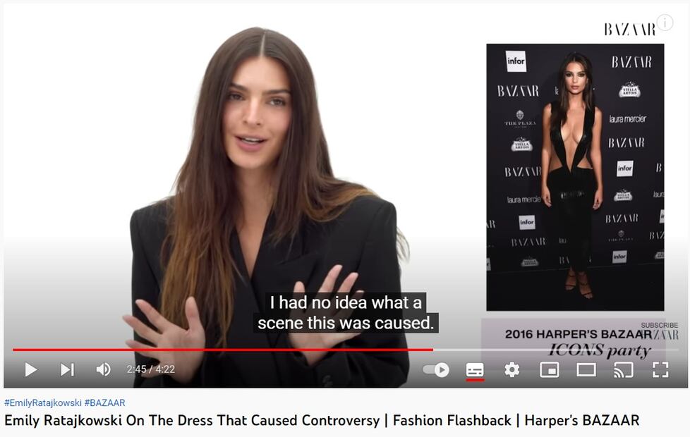 Emily Ratajkowski defiende el vestido "demasiado sexy" que usó en 2016