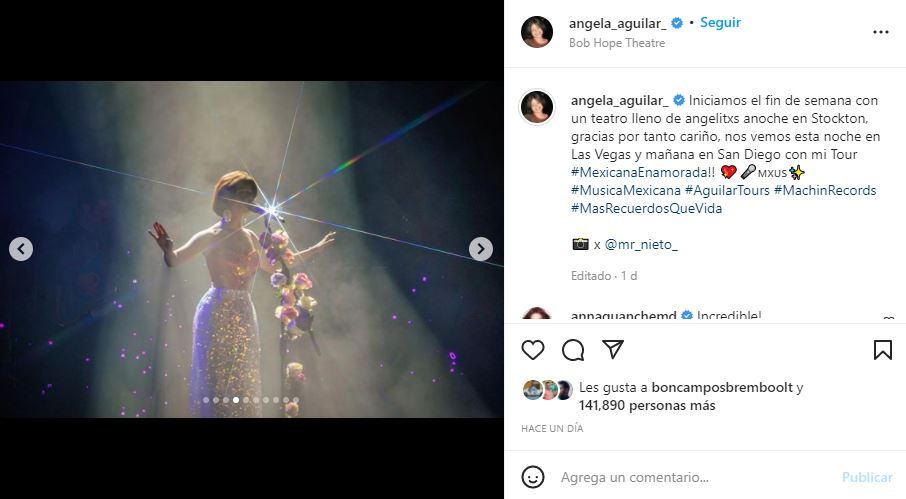 Ángela Aguilar presume bata de seda desde su camerino