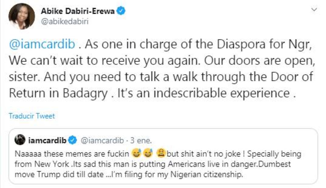 Cardi B solicitará su ciudadanía nigeriana tras el conflicto de Estados Unidos con Irán