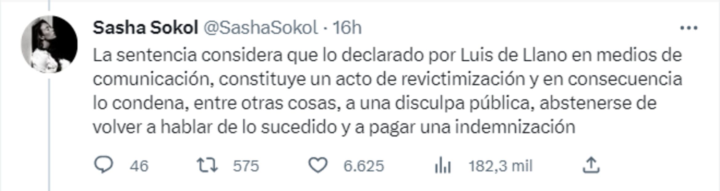 Sasha Sokol, ¿Cuál será la sentencia de Luis de Llano por daño moral?