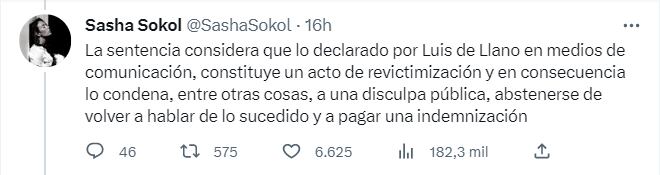 Sasha Sokol, ¿Cuál será la sentencia de Luis de Llano por daño moral?