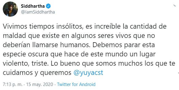 El amoroso mensaje de Siddhartha a Yuya tras recibir amenazas de muerte
