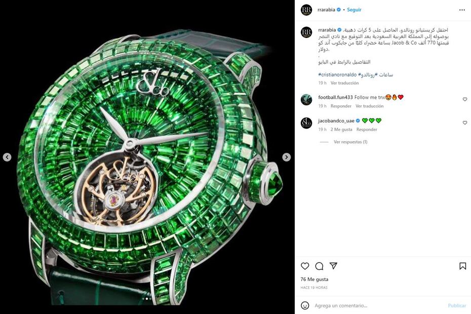 Cristiano Ronaldo estrena opulento reloj de Jacob & Co con piedras preciosas que mejoran la fertilidad